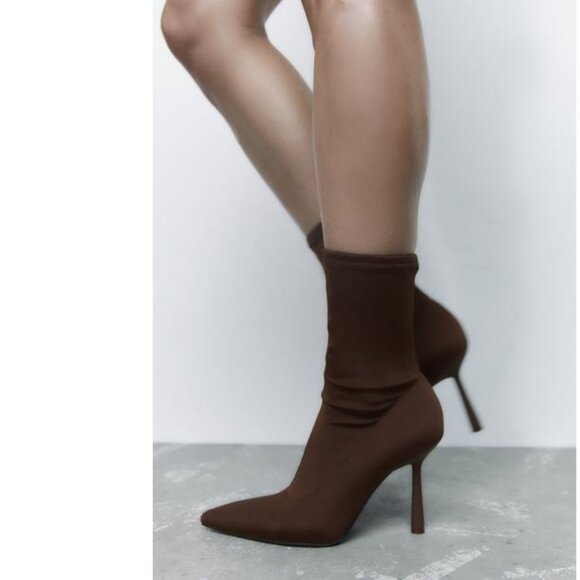 Zara Brown Heeled Nylon Ankle Boots, NWT, 7.5 - Picture 9 of 10